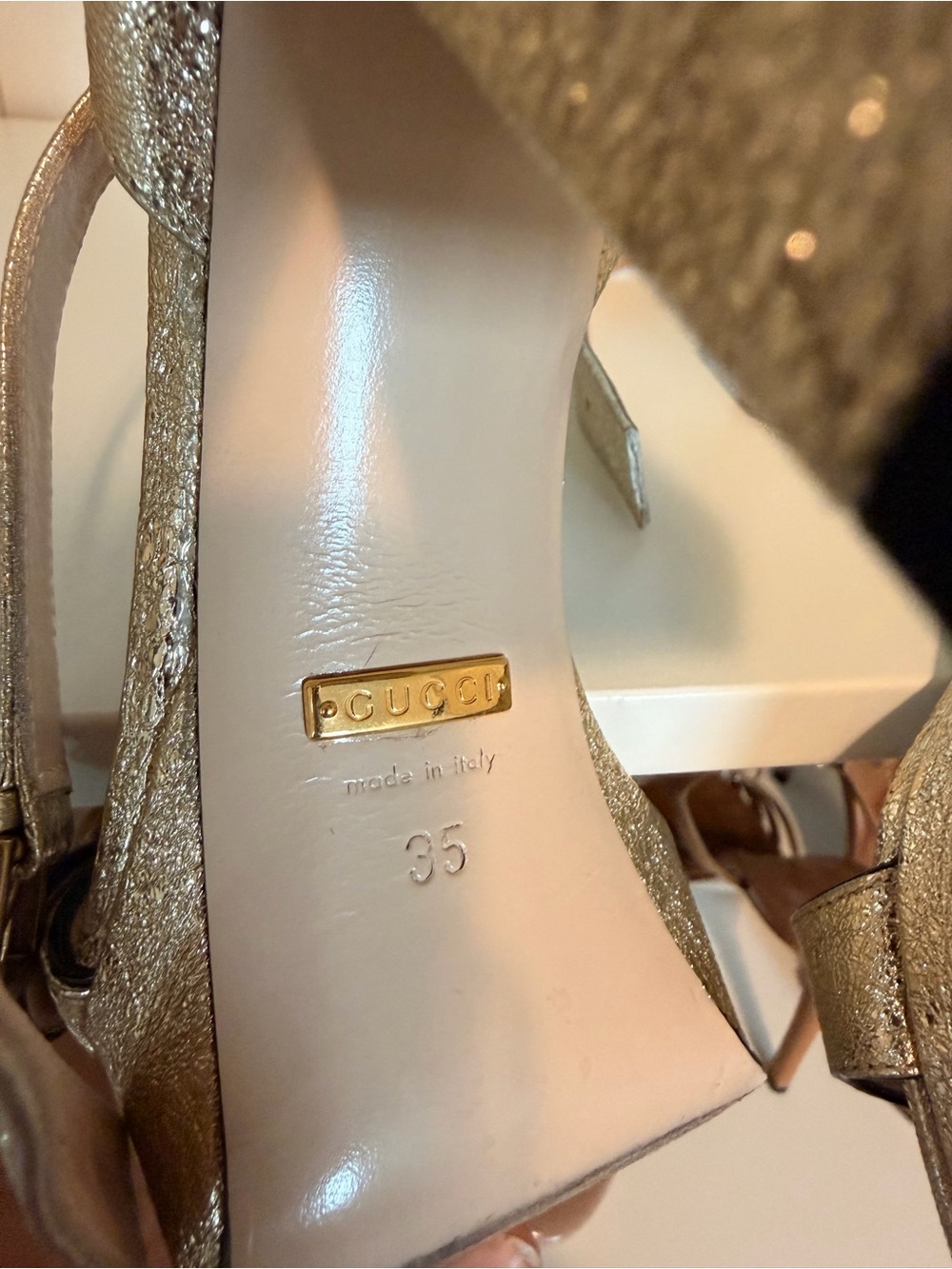 Gucci Metallic Gold Glitter Platform Sandals with Double G, make an offer :) - Picture 5 of 7